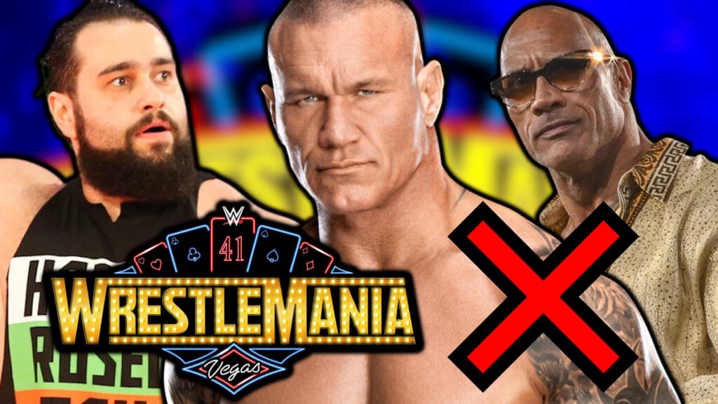 WWE WrestleMania 41 logo, Rusev, The Rock and Randy Orton
