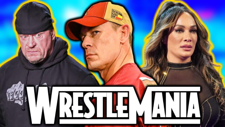 WWE WrestleMania logo, John Cena, Undertaker and Nia Jax