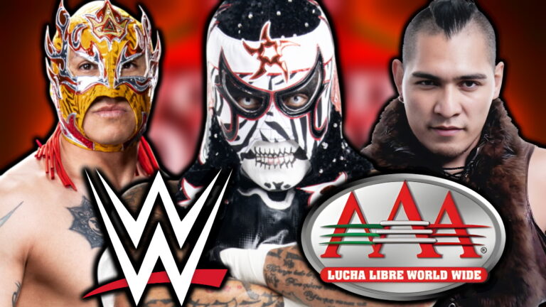 WWE and AAA logos, Penta, Rey Fenix and Vikingo