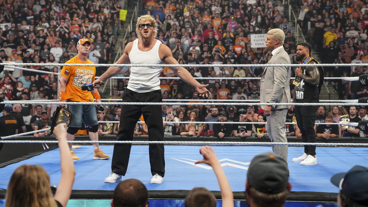 WWE stars John Cena, Logan Paul, Cody Rhodes and Jey Uso