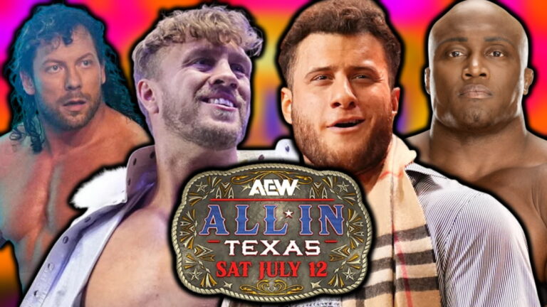 AEW All In logo, Will Ospreay, MJF, Kenny Omega and Bobby Lashley