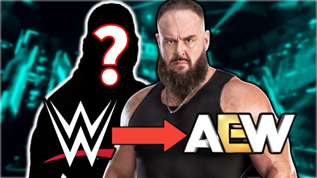 Braun Strowman with AEW and WWE logos