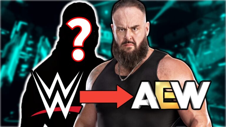Braun Strowman with AEW and WWE logos