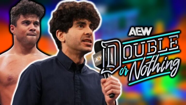 AEW Double or Nothing logo, Max Caster and Tony Khan