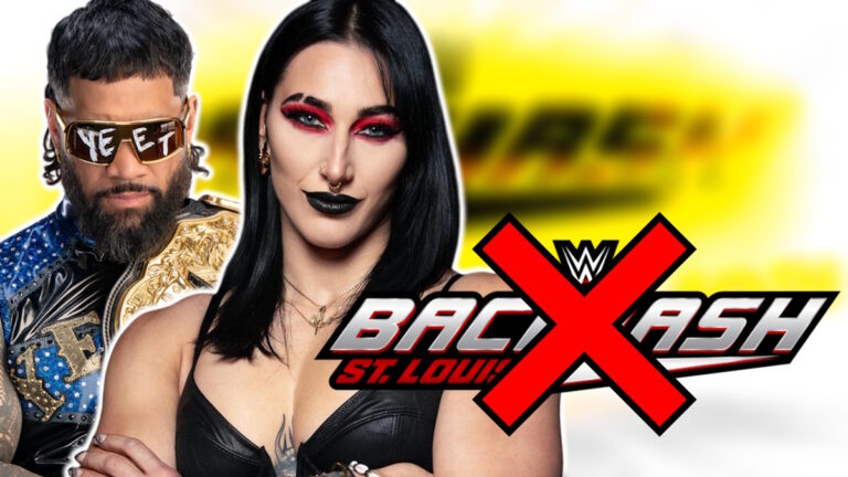 WWE Backlash logo, Rhea Ripley and Jey Uso