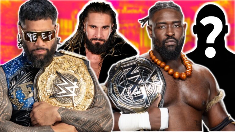 WWE stars Jey Uso, Seth Rollins and Oba Femi