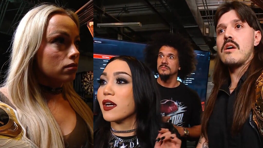 WWE Judgment Day members Liv Morgan, Roxanne Perez, Carlito & Dominik Mysterio