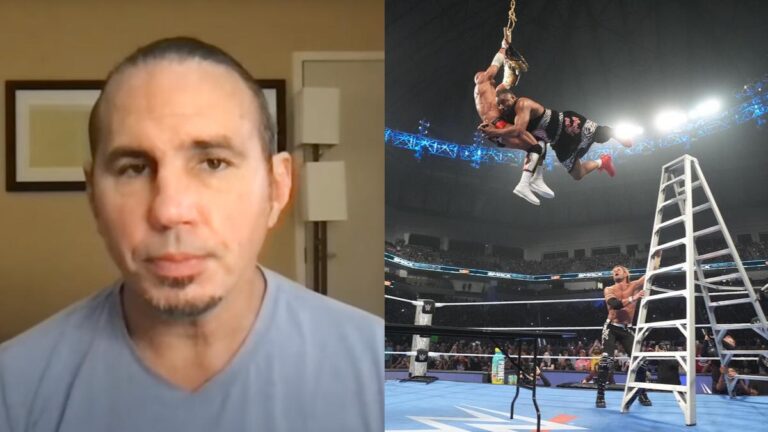 Matt Hardy next to the WWE SmackDown TLC match from April 25