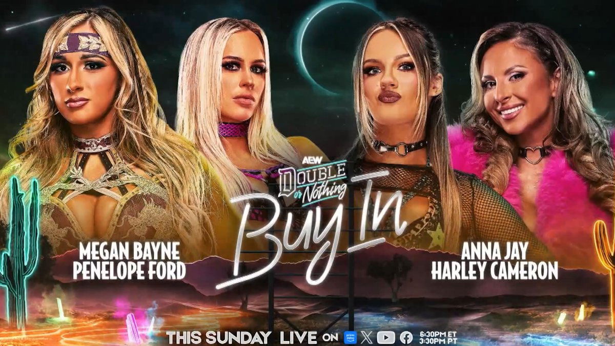 Megan Bayne & Penelope Ford vs Anna Jay & Harley Cameron double or nothing graphic