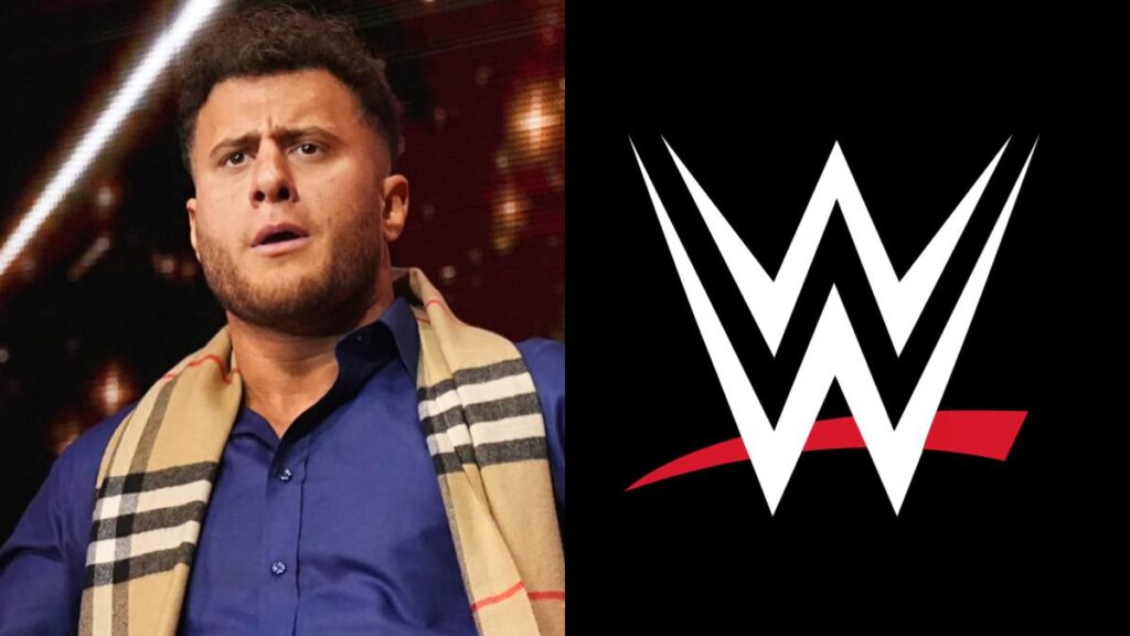AEW's MJF next to the WWE logo