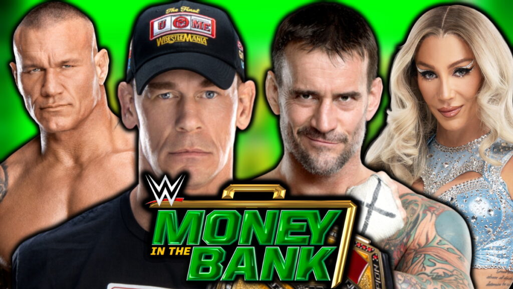 WWE Money in the Bank logo, Randy Orton, John Cena, CM Punk and Charlotte Flair