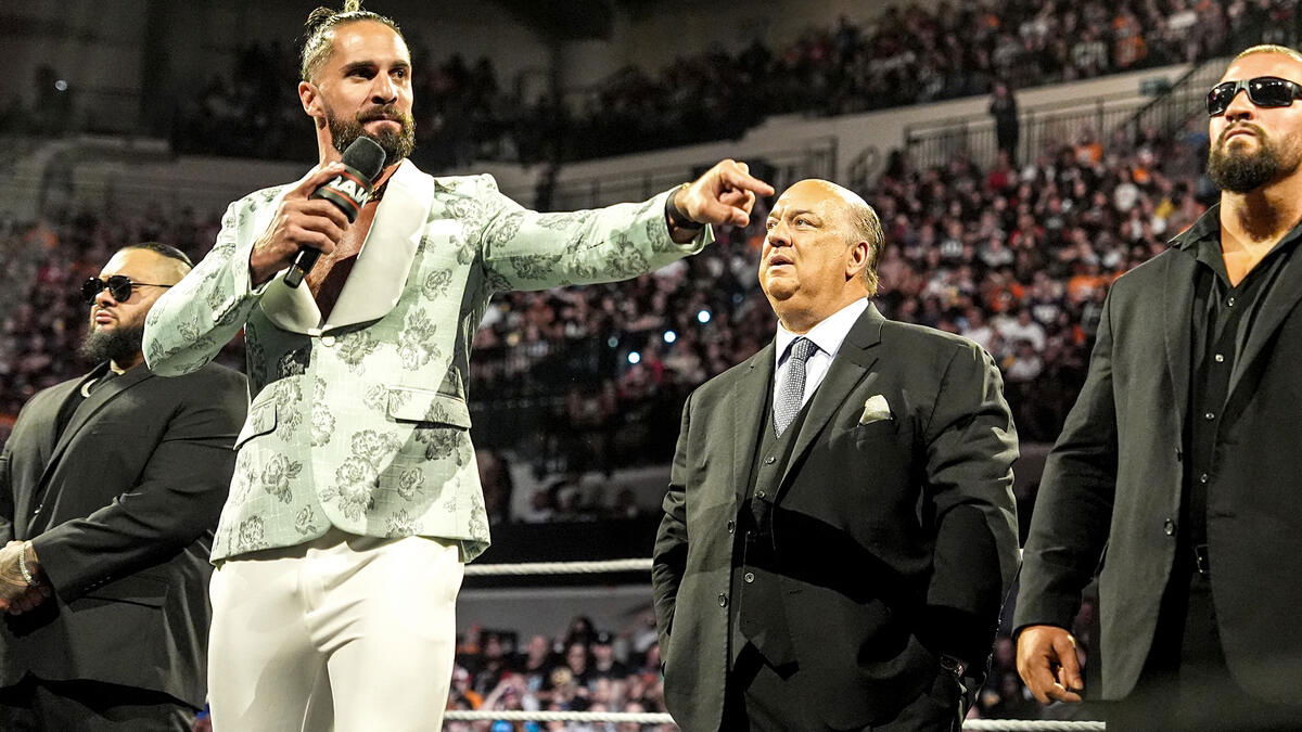 WWE stars Seth Rollins, Bronson Reed, Paul Heyman and Bron Breakker
