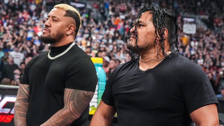 Solo Sikoa next to Jeff Cobb at WWE Backlash