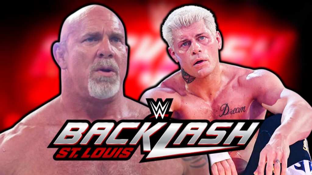 WWE Backlash logo, Goldberg and Cody Rhodes