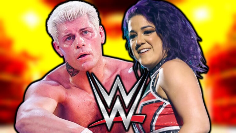 WWE logo, Cody Rhodes and Bayley