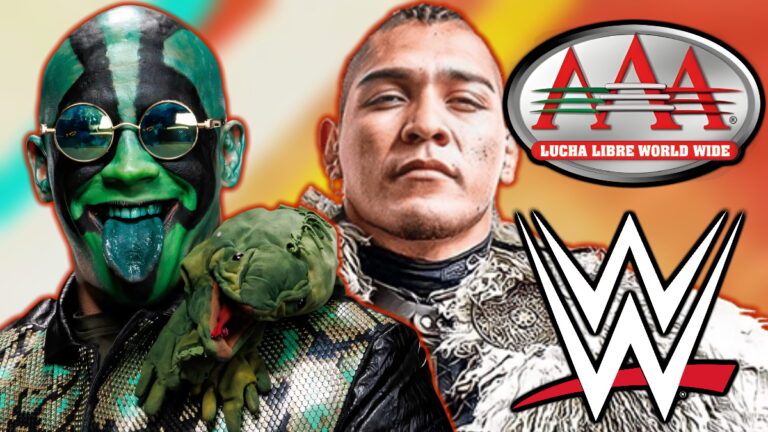 WWE and AAA logos, Mr Iguana and Vikingo