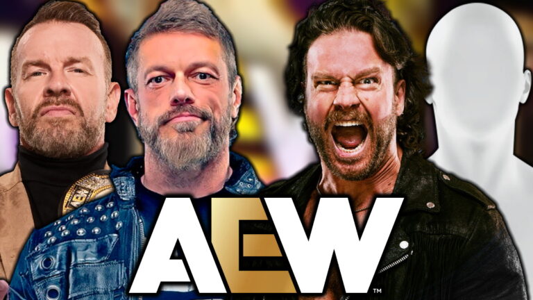 AEW logo, Cope, Christian Cage and Hangman Page