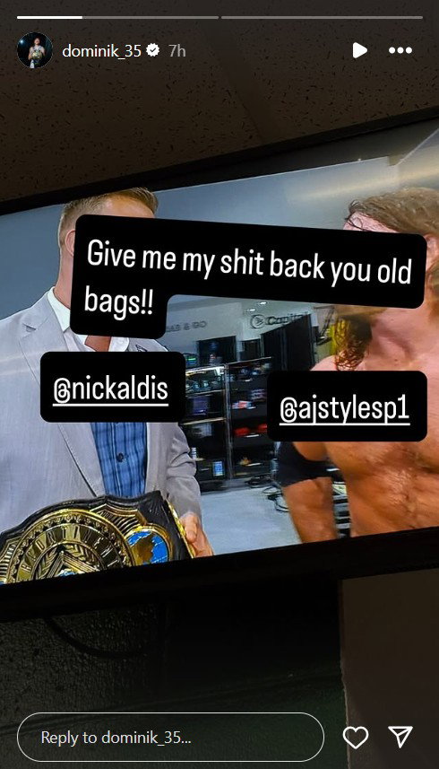 Dominik Mysterio Instagram Stories message to Nick Aldis & AJ Styles
