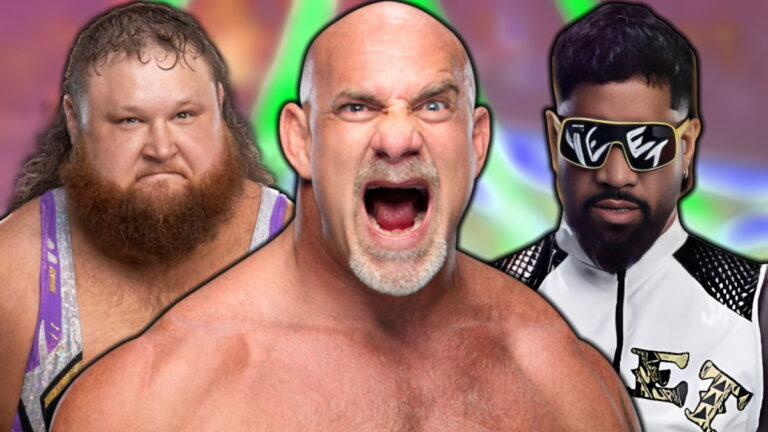 WWE stars Goldberg, Otis and Jey Uso