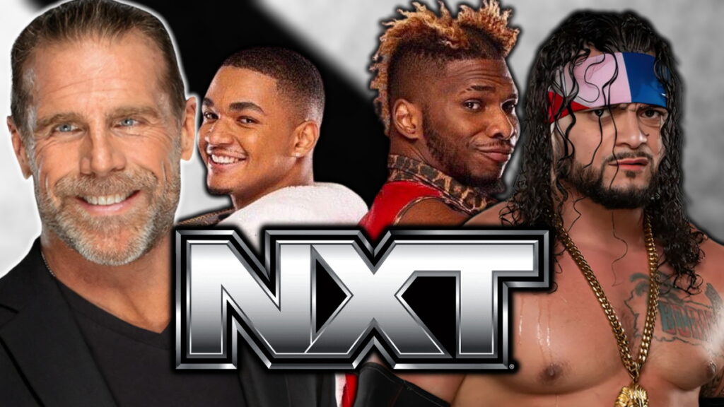 WWE NXT logo, Shawn Michaels, Private Party and Mike Santana