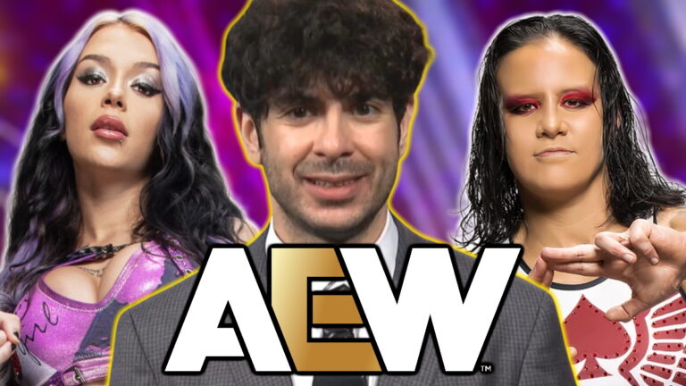 AEW logo, Tony Khan, Cora Jade and Shayna Baszler