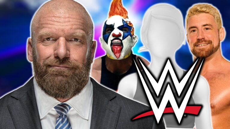WWE logo, Triple H, Psycho Clown and Joe Hendry