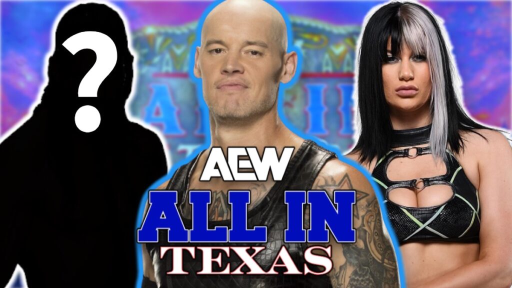 AEW All In Texas logo with Bishop Dyer and Bea Priestley