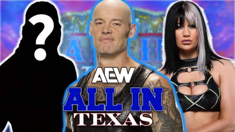 AEW All In Texas logo with Bishop Dyer and Bea Priestley