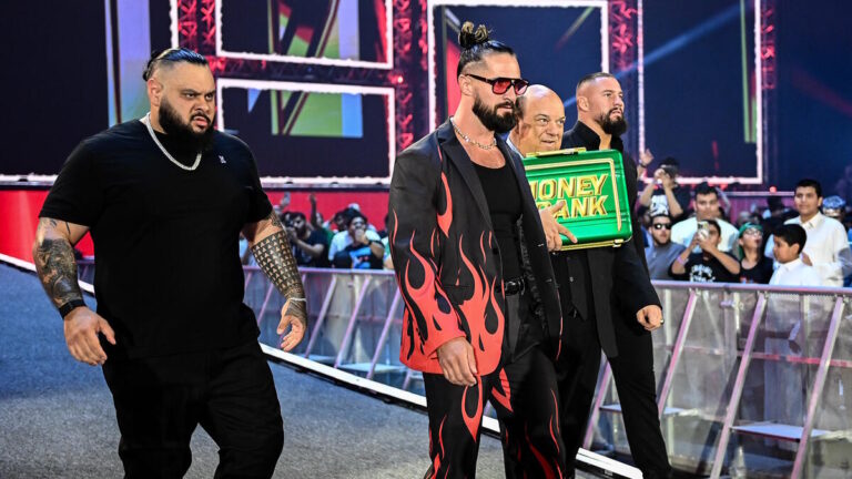 WWE stars Seth Rollins, Paul Heyman, Bronson Reed and Bron Breakker