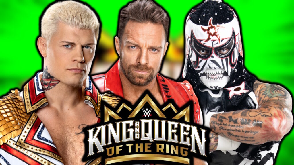 WWE King of the Ring logo, Cody Rhodes, LA Knight and Penta