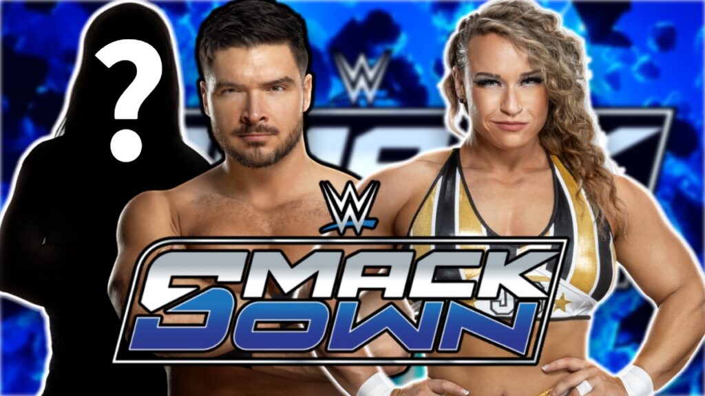 WWE SmackDown logo with Ethan Page and Jordynne Grace