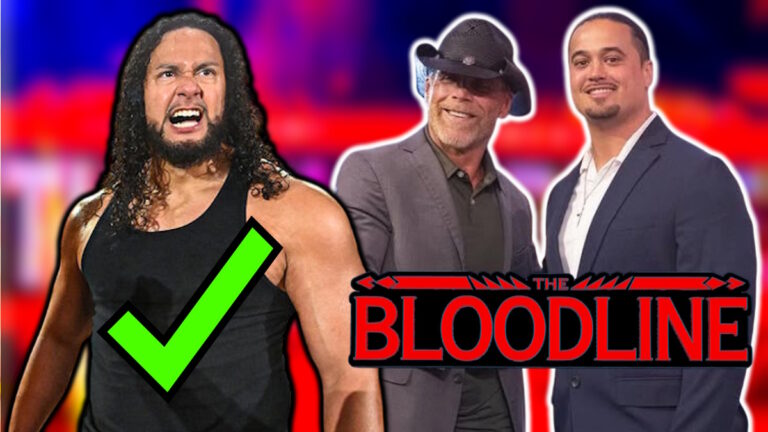 WWE Bloodline logo, Tala Tonga (Hikuleo) and Lance Anoa'i with Shawn Michaels