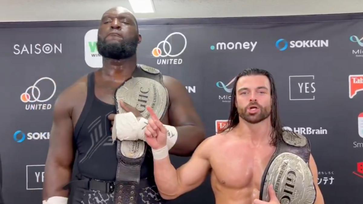 Jack Morris and WWE star Omos in Pro Wrestling NOAH