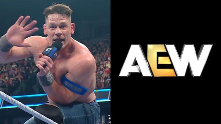 WWE Champion John Cena and AEW logo