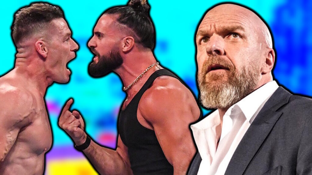 WWE stars John Cena, Seth Rollins and Triple H