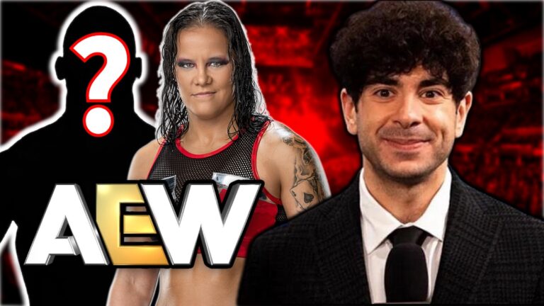 AEW logo, former WWE star Shayna Baszler and Tony Khan