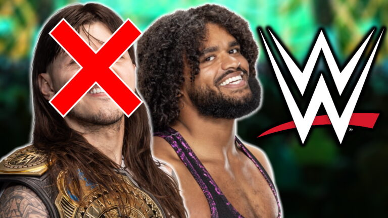 WWE logo, Dominik Mysterio and Tavion Heights
