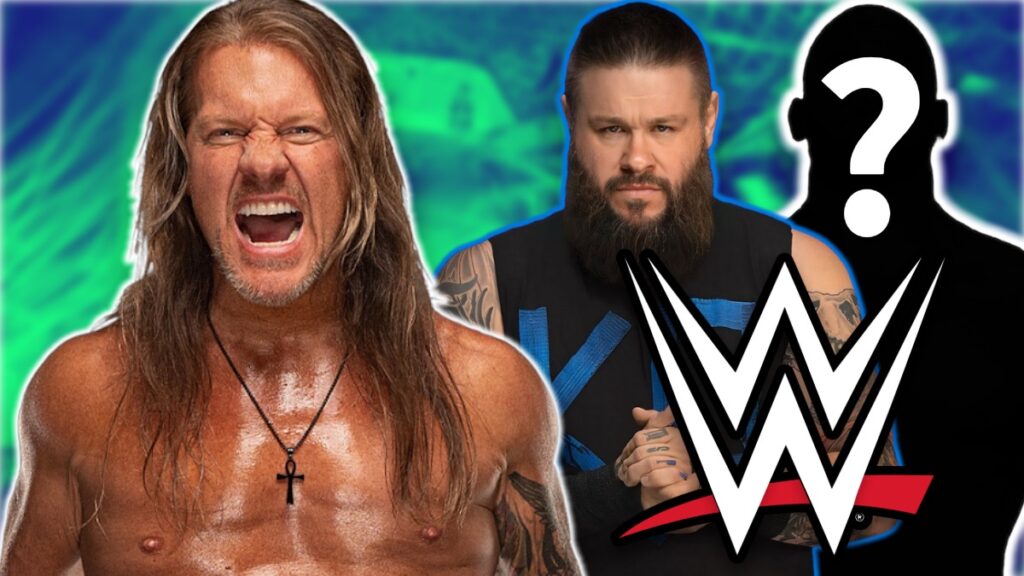 Chris Jericho with Kevin Owens and WWE logo