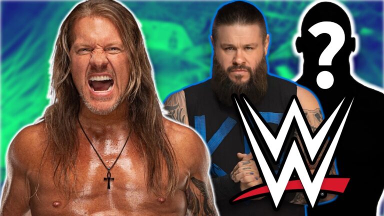 Chris Jericho with Kevin Owens and WWE logo