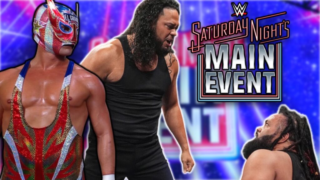 WWE Saturday Night's Main Event logo with Jacob Fatu, Talla Tonga and El Grande Americano