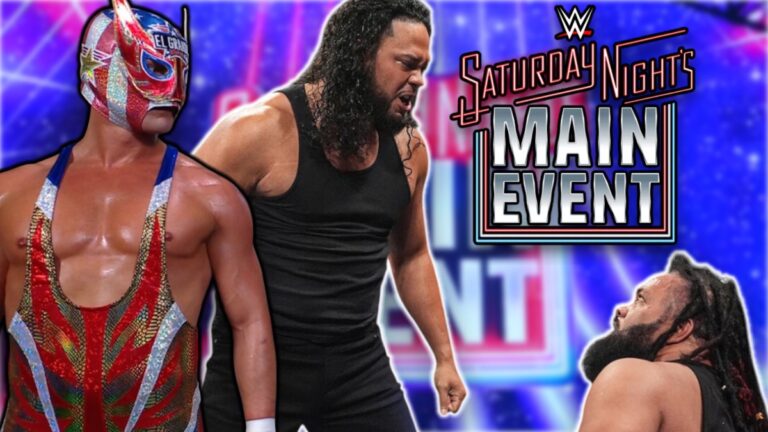 WWE Saturday Night's Main Event logo with Jacob Fatu, Talla Tonga and El Grande Americano