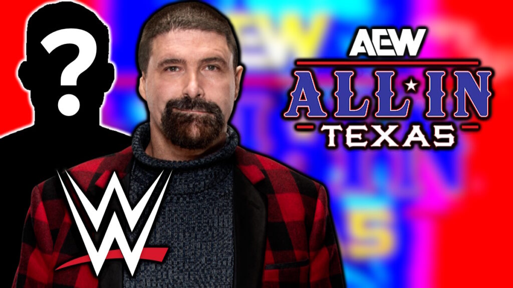 WWE logo, Mick Foley and AEW All In Texas