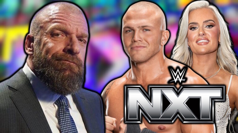 WWE NXT logo, Triple H, Myles Borne and Blake Monroe