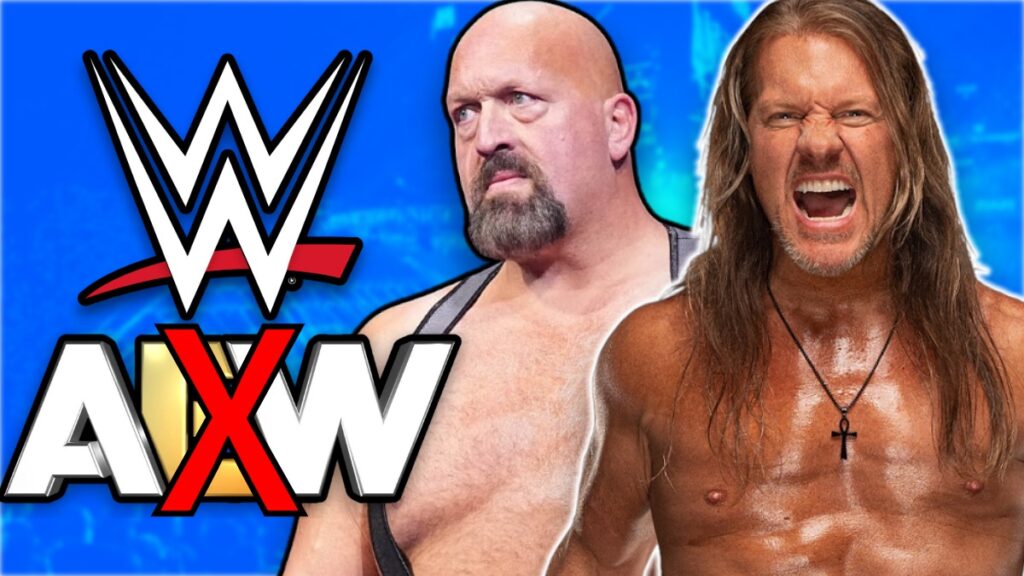 WWE and AEW logos, Big Show and Chris Jericho