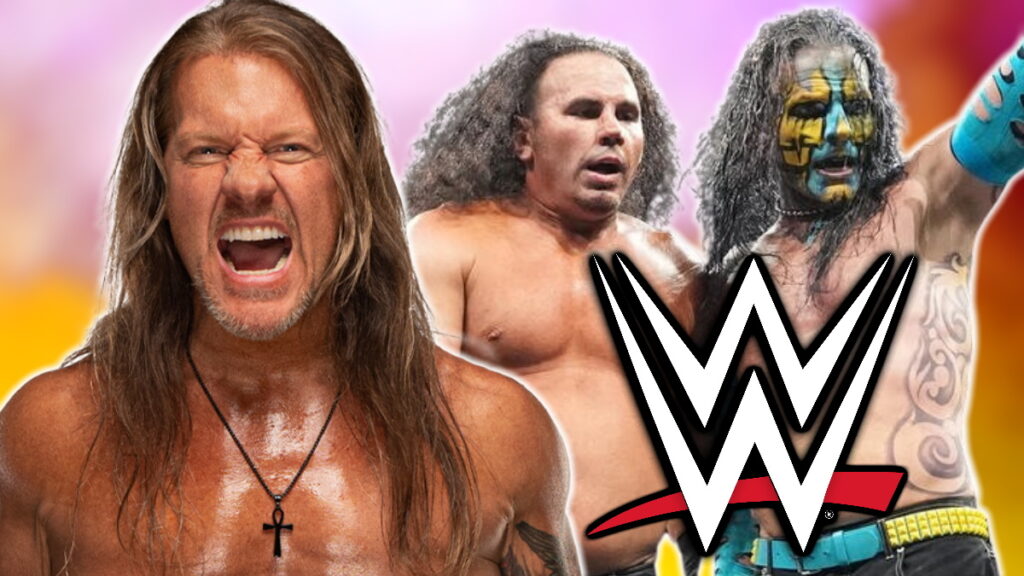 WWE logo, Chris Jericho and the Hardy Boyz