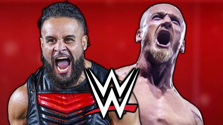 WWE logo, Tama Tonga and Ilja Dragunov