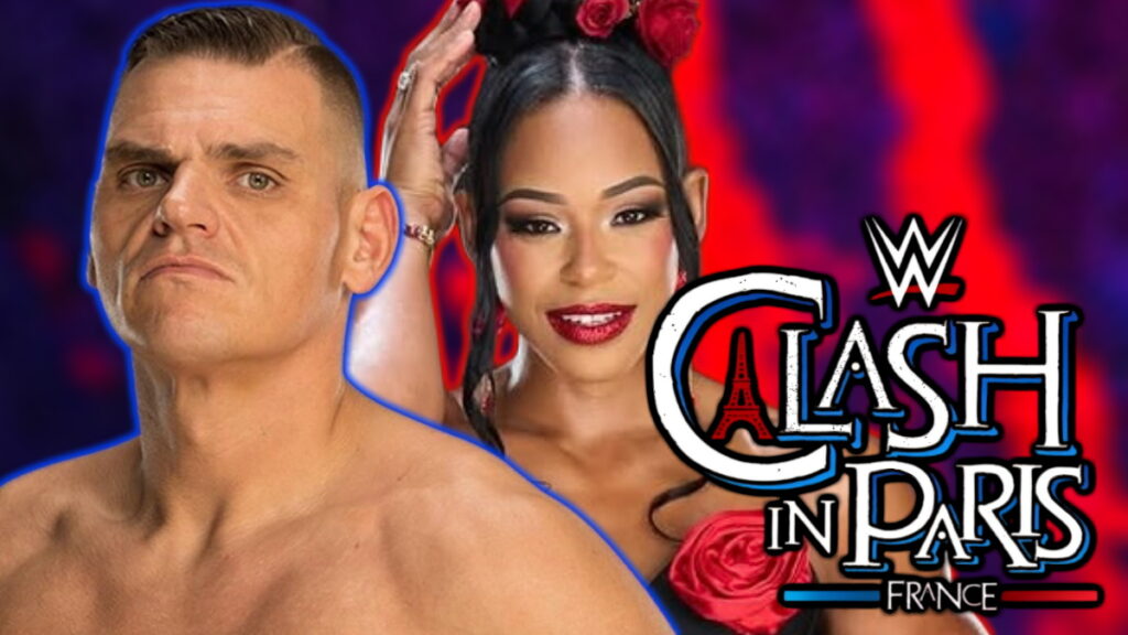 WWE Clash In Paris logo, GUNTHER and Bianca Belair