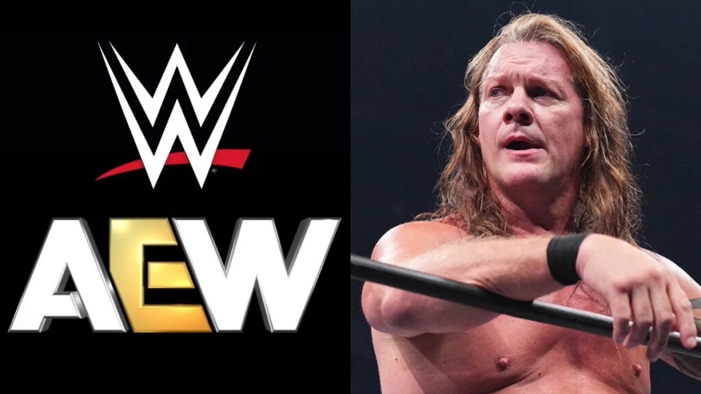 AEW and WWE logos next to Chris Jericho