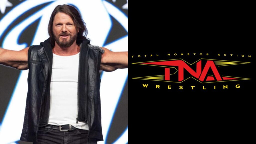 WWE's AJ Styles next to TNA Wrestling logo