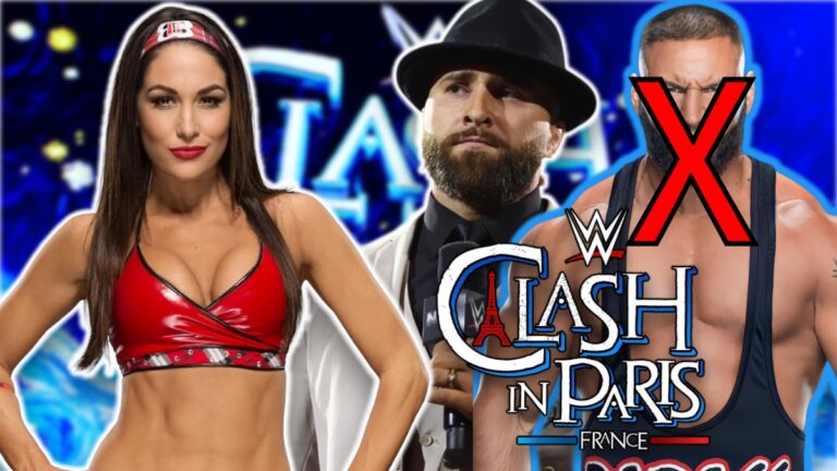 WWE Clash in Paris 2025 logo with Brie Bella, Tony D'Angelo and Bron Breakker